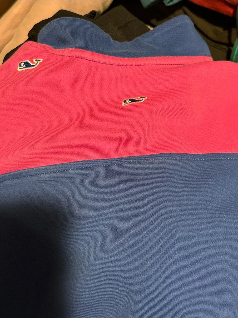 Vineyard Vines Royal Blue Quarter-Zip with Pink Shoulder Accents